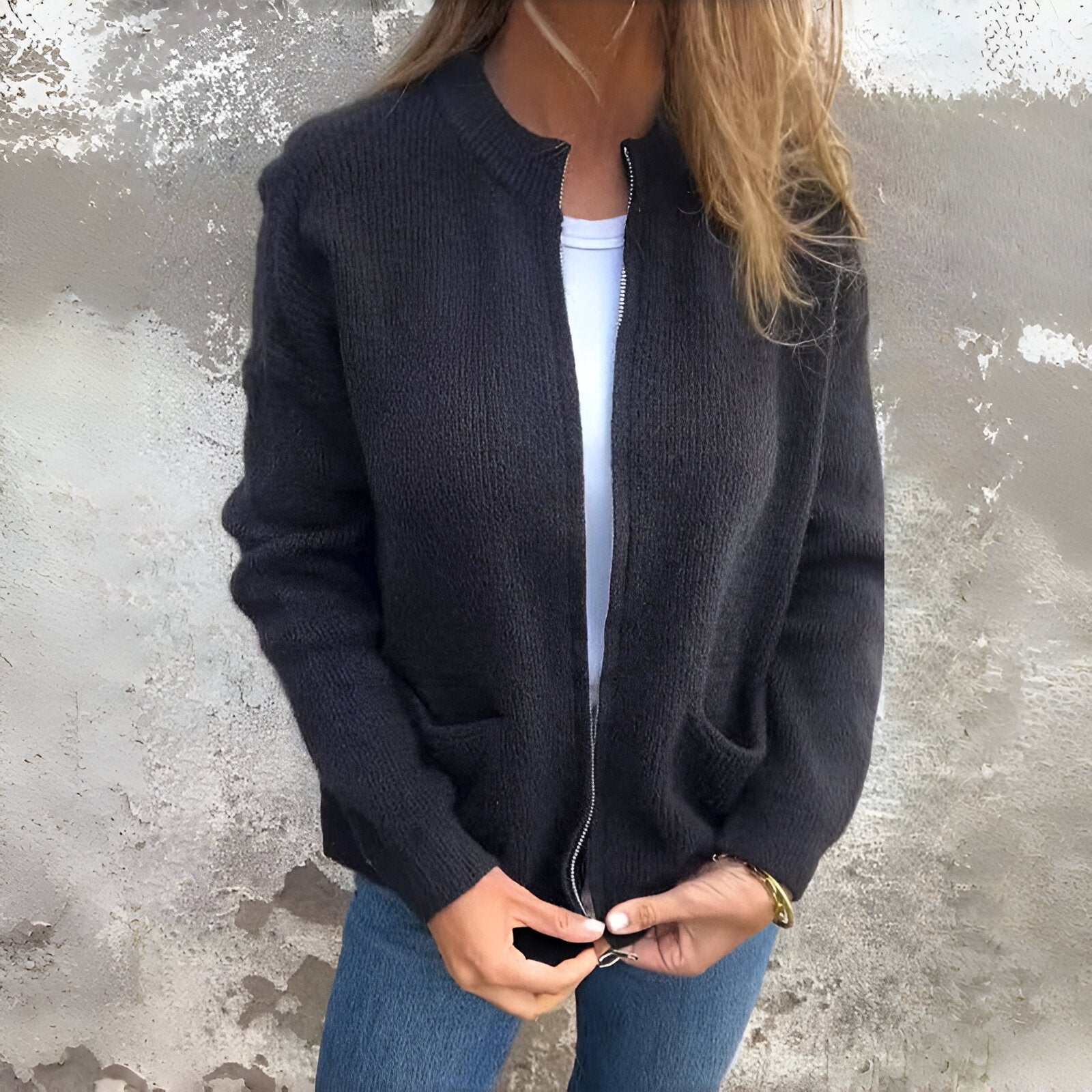 Elise™ - Cardigan en maille avec zip et poches [Offre de Saint-Valentin]