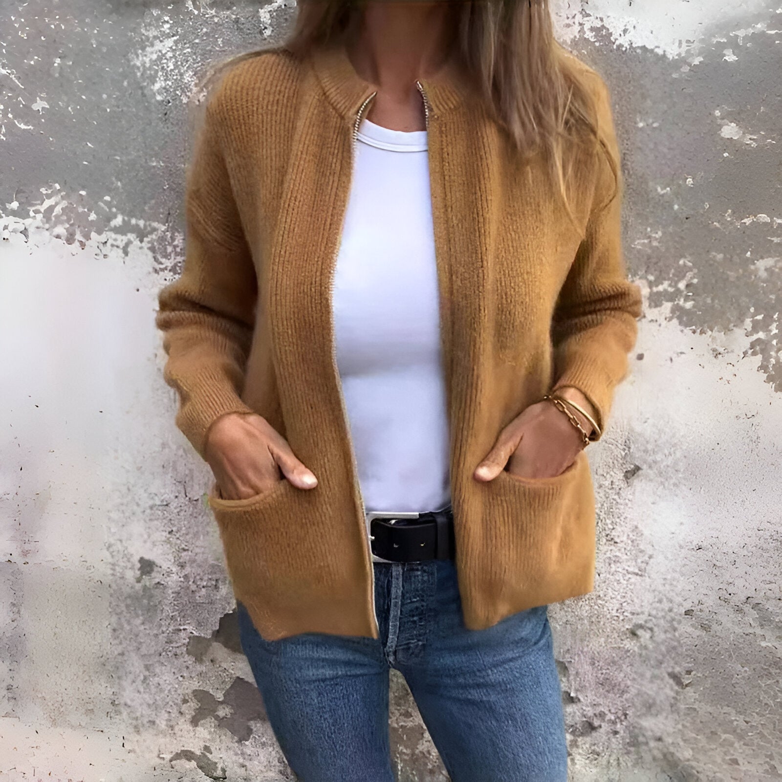 Elise™ - Cardigan en maille avec zip et poches [Offre de Saint-Valentin]